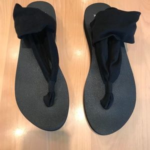 Women's Black Sanuk with Yoga Sling Wedge